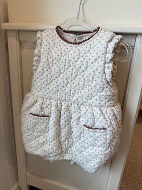 Louisiella Quilted White Baby Romper with Brown Trim